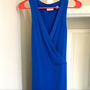 Simple knee length blue dress with waist tie